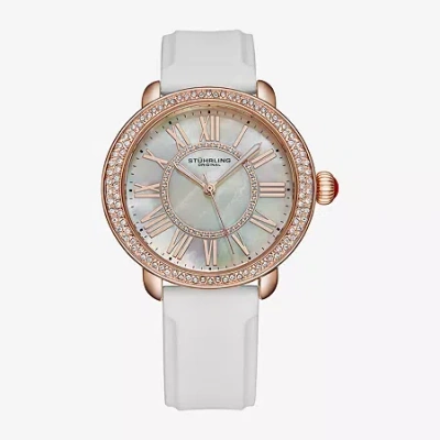 Stuhrling Womens White Leather Strap Watch 4068.3 In Gold