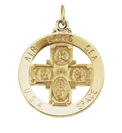 Pre-owned Stuller Inc St. Christopher 4 Way Medal 14k Yellow Gold 25mm 1x1"air Land Sea Space Military