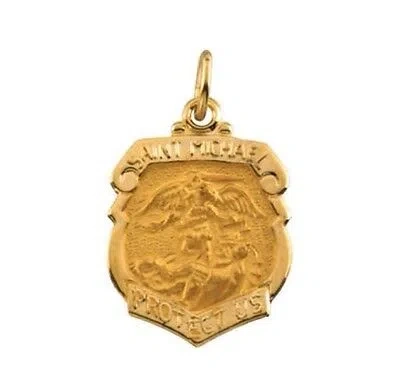 Pre-owned Stuller St. Michael The Archangel Medal 14k Yellow Gold 14k White Gold 24.25x20.50mm 3g