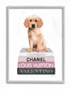 Stupell Adorable Puppy Sitting On Glam Fashion Book Wall Art In White