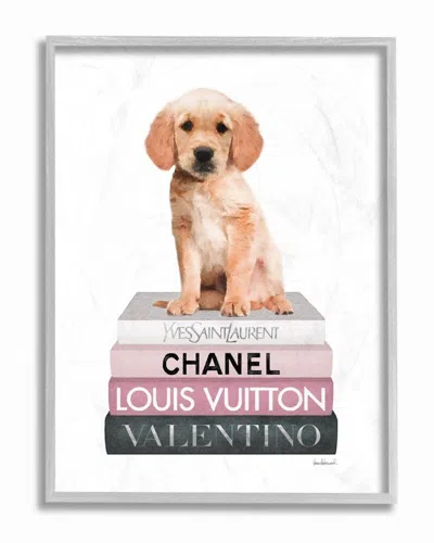 Stupell Adorable Puppy Sitting On Glam Fashion Book Wall Art In White