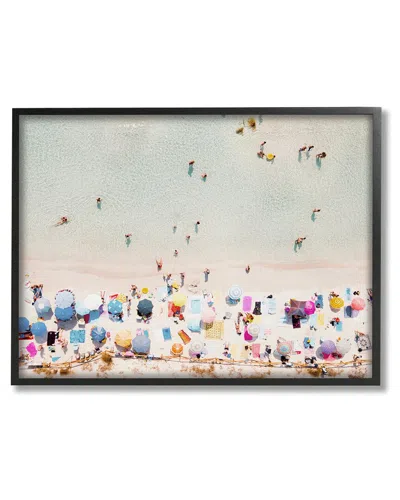 STUPELL AERIAL BEACH VIEW PEOPLE SWIMMING FRAMED GICLEE WALL ART BY KRISTA BROADWAY