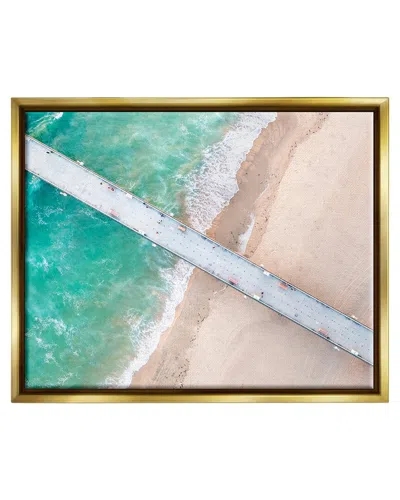 STUPELL AERIAL OCEAN BEACH BRIDGE FRAMED FLOATER CANVAS WALL ART BY JEFF POE