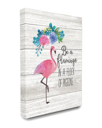 Stupell Be A Flamingo Floral Watercolor On White Planks