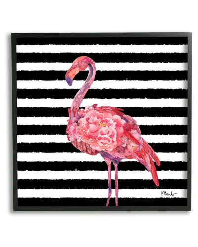 Stupell Blossoming Pink Flamingo Stripes Framed Giclee Wall Art By Paul Brent