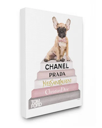 Stupell Book Stack Dog Pink Grey Watercolor Illustration