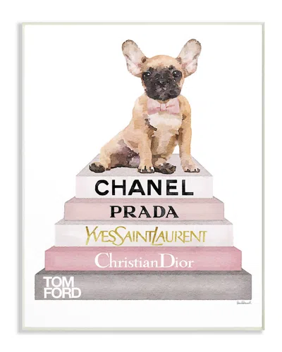 Stupell Book Stack Dog Pink Grey Watercolor Illustration By Amanda Greenwood