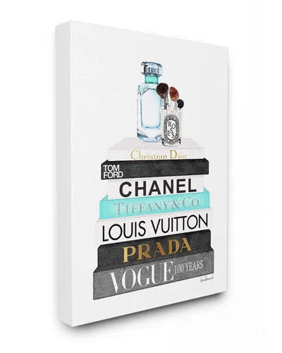 Stupell Book Stack Perfume Brushes Glam Fashion Watercolor