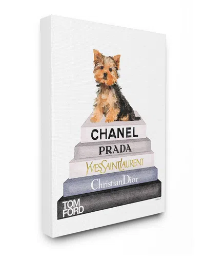 Stupell Book Stack Yorkie Dog Glam Fashion Watercolor