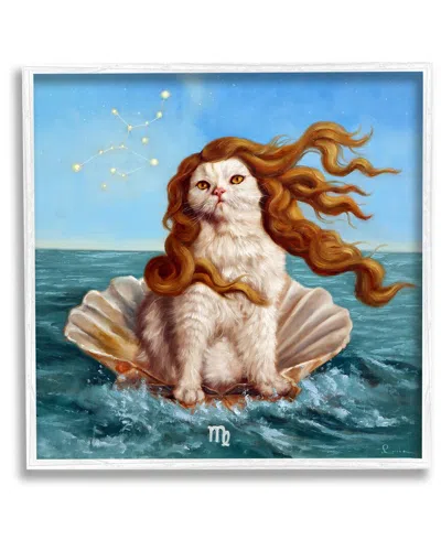 STUPELL CAT IN OCEAN SEASHELL FRAMED GICLEE WALL ART BY LUCIA HEFFERNAN