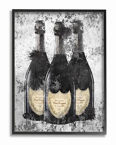 Stupell Champagne Bottles Grey Gold Ink Illustration By Amanda Greenwood Framed Art