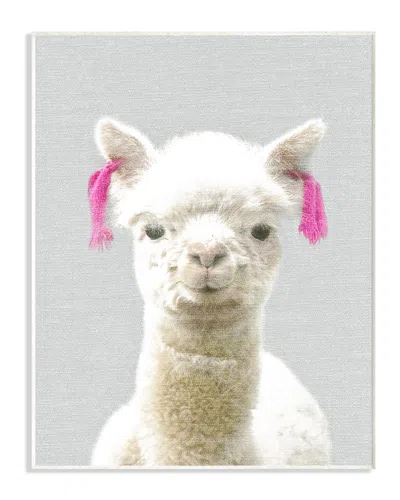 Stupell Cute Little Alpaca Pinktails Linen Look Art On Wood
