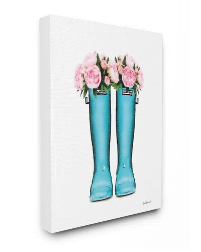 Stupell Cyan Boots Pink Flowers Watercolor