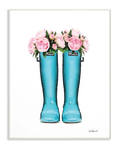 Stupell Cyan Boots Pink Flowers Watercolor By Amanda Greenwood