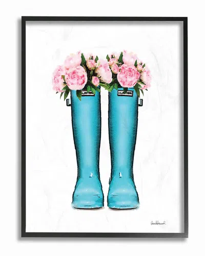 Stupell Cyan Boots Pink Flowers Watercolor By Amanda Greenwood Framed Art