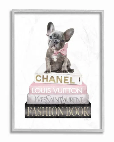 Stupell Dashing French Bulldog And Iconic Fashion Book Wall Art In White