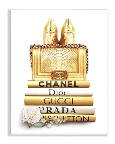 Stupell Divine Golden Fashion Purse On Glam Designer Books Wall Art