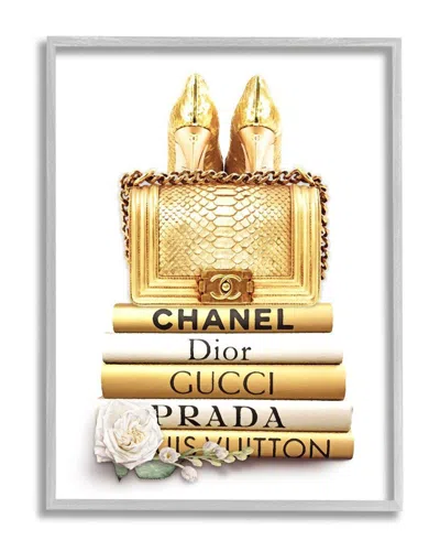 Stupell Divine Golden Fashion Purse On Glam Designer Books Wall Art