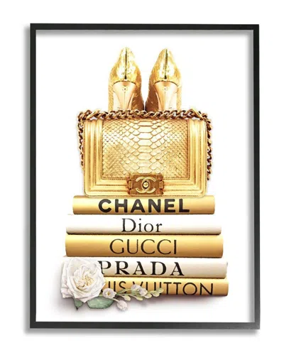 Stupell Divine Golden Fashion Purse On Glam Designer Books Wall Art