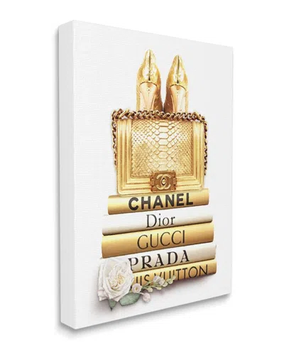 Stupell Divine Golden Fashion Purse On Glam Designer Books Wall Art