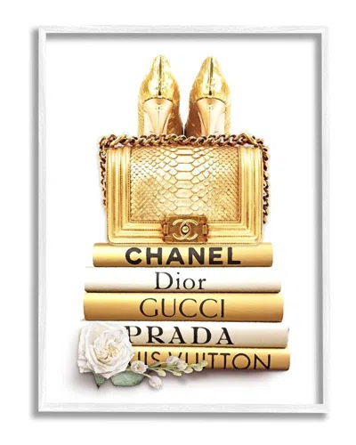 Stupell Divine Golden Fashion Purse On Glam Designer Books Wall Art