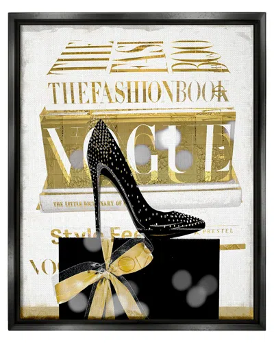 Stupell Fashion Books Stacked Glam Heels Framed Floater Canvas Wall Art By Madeline Blake