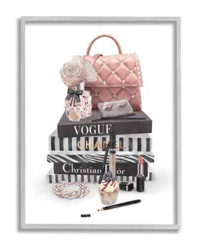 Stupell Fashion Bookstack Purse Perfume Pink Glam Design Wall Art