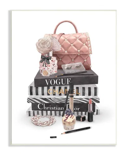 Stupell Fashion Bookstack Purse Perfume Pink Glam Design Wall Art