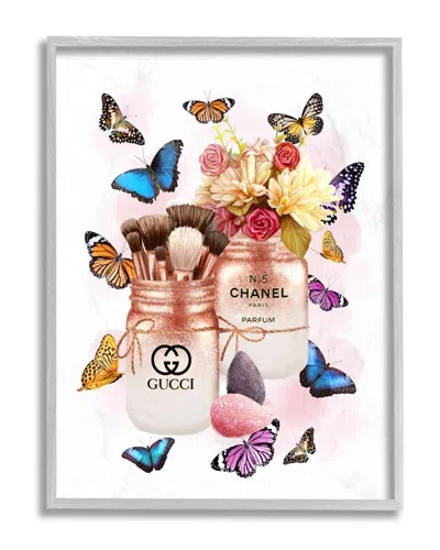 Stupell Fashion Cosmetic Jars Vibrant Colorful Butterflies In White