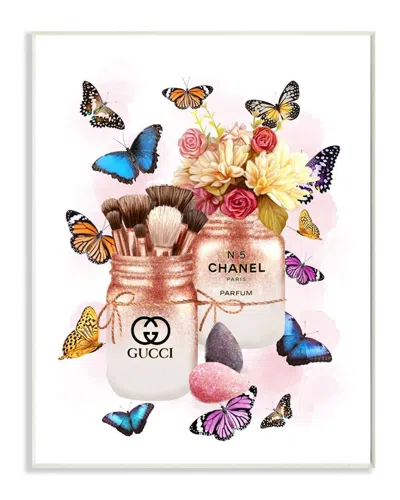 Stupell Fashion Cosmetic Jars Vibrant Colorful Butterflies In White