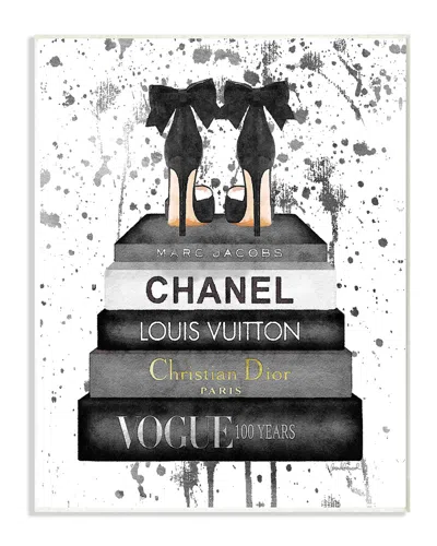 Stupell Glam Fashion Book Stack Grey Bow Pump Heels Ink