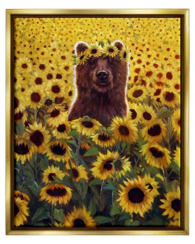 Stupell Happy Bear Sunflower Field Framed Floater Canvas Wall Art By Lucia Heffernan
