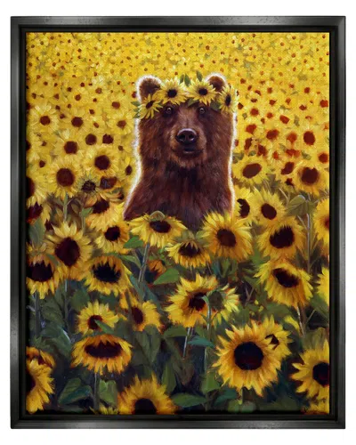 Stupell Happy Bear Sunflower Field Framed Floater Canvas Wall Art By Lucia Heffernan