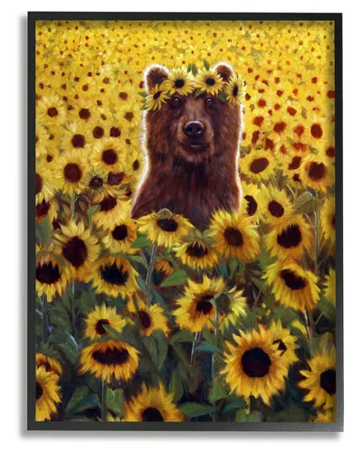 STUPELL HAPPY BEAR SUNFLOWER FIELD FRAMED GICLEE WALL ART BY LUCIA HEFFERNAN
