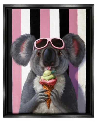 STUPELL HAPPY KOALA ICE CREAM STRIPES FRAMED FLOATER CANVAS WALL ART BY LUCIA HEFFERNAN