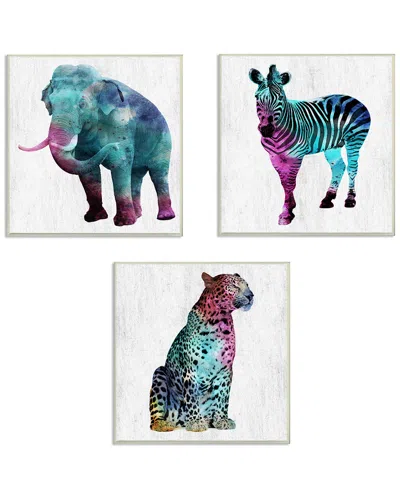 Stupell Home Set Of 3 Decor Watercolors Elephant, Zebra, Tiger