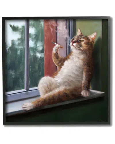 Stupell House Cat Smoking Lounging In Window Pane Black Wall Art