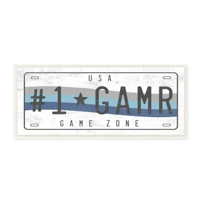 Stupell Industries " #1 Gamr Blue Wave Rainbow License Plate " By Daphne Polselli In White