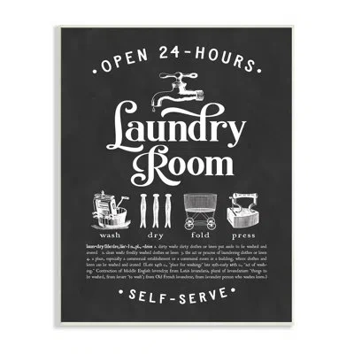 Stupell Industries 24 Hour Laundry Vintage Icon Illustrations Black White By Lettered And Lined - Floater Frame Adverti In Wall Plaque