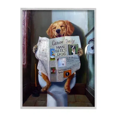 Stupell Industries 24''x30'' Dog Reading The Newspaper Print In Blue
