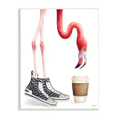 Stupell Industries 39_fashion Quilted Shoe Glam Pink Flamingo Coffee Cup Stretched Canvas Wall Art By Ziwei Li In Wood Plaque