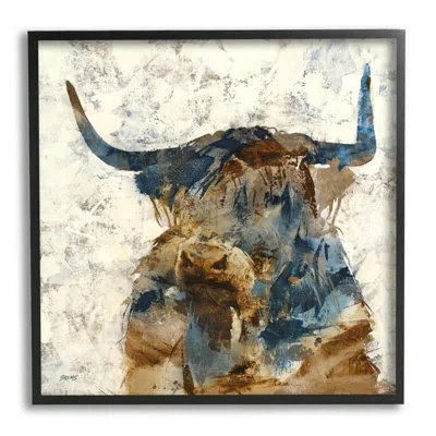 Stupell Industries Abstract Cattle Horns Collaged Silhouette Blocked Shapes - Floater Frame Painting On Canvas In Midnight Black Framed Giclee
