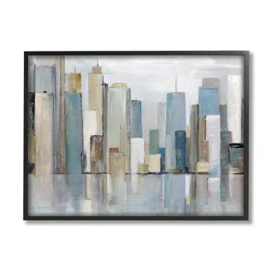 Stupell Industries Abstract Cityscape Buildings By Sally Swatland - Single Picture Frame Print On Wood In Midnight Black Framed Giclee