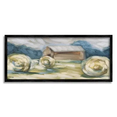 Stupell Industries Abstract Country Hay Bales By Sara G. - Floater Frame Painting On Wood In Midnight Black Framed Giclee