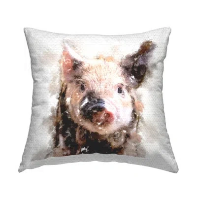 Stupell Industries Abstract Farm Pig Portrait Outdoor Printed Pillow By Kim Curinga In Brown;white