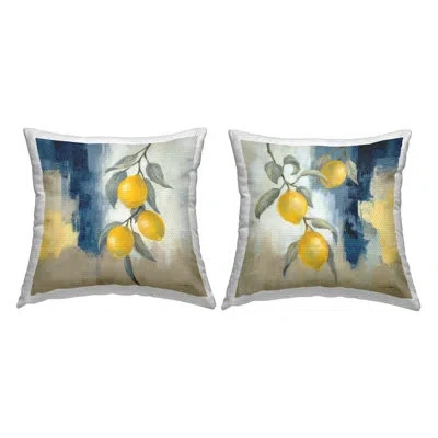 Stupell Industries Abstract Hanging Lemon Fruits Printed Outdoor Throw Pillow Design By Silvia Vassileva (set Of 2) In Blue