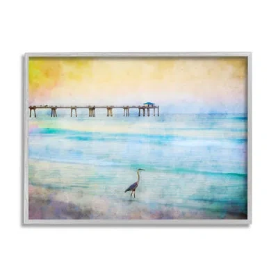 Stupell Industries Abstract Heron On Shore By Daniel Sproul In Farmhouse Gray Framed Giclee
