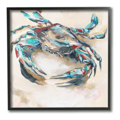 Stupell Industries " Abstract Nautical Crab Single Picture Frame " By Melissa Wang On Canvas In Midnight Black Framed Giclee