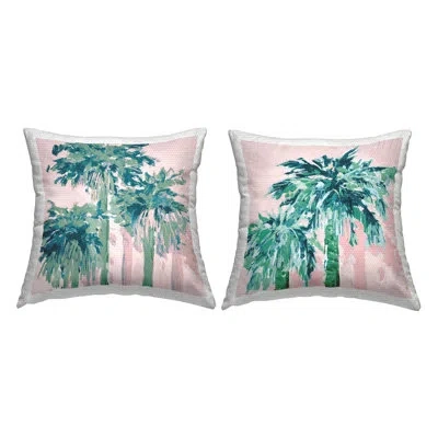 Stupell Industries Abstract Palm Trees On Pink 2 Piece Outdoor Printed Pillow Set By Jane Slivka In Green;pink