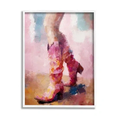 Stupell Industries Abstract Pink Cowgirl Boots By Ziwei Li Single Picture Frame Print On Canvas In Coastal White Framed Giclee
